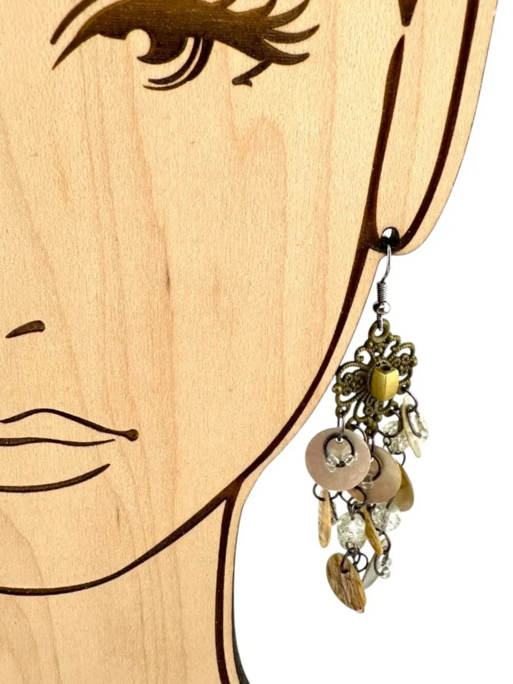Vintage Mother of Pearl Chandelier Earrings Boho Shell Cascade Dangle 3.5